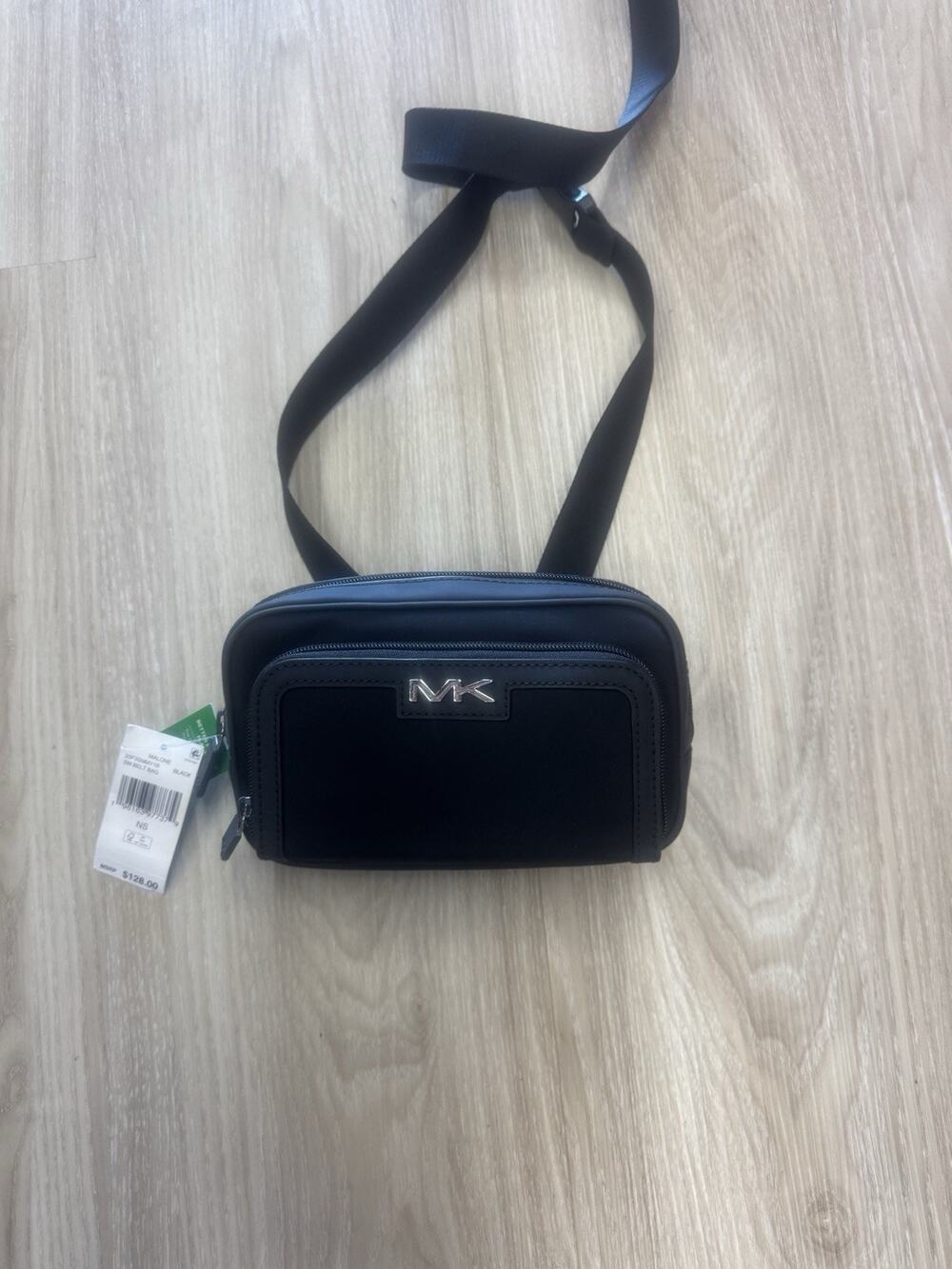 Michael Kors Black Small Crossbody Bag Double Zip Silver Hardware MK Logo